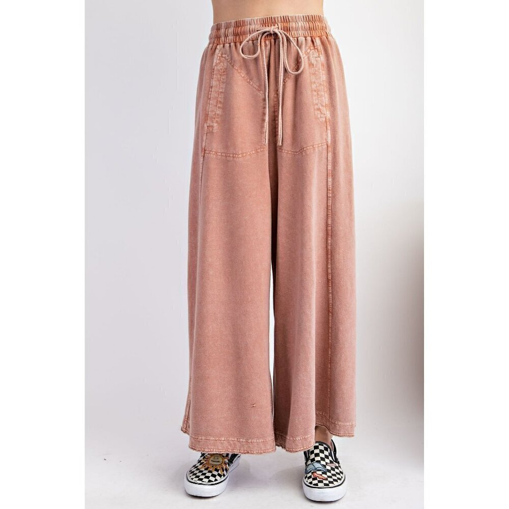 Cozy On The Go Mineral Washed Terry Knit Pants in Cinnamon - Picture 3 of 5